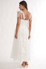 Serifine Floral Embellished Bow Maxi Dress White
