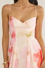 Get My Attention Pleat Waist Midi Dress Floral Pink
