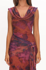 Virgo Season Draped Shoulder Maxi Dress Dark Rose