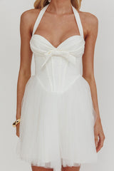 Princessa Sweetheart Neckline Halter Mini Dress White
