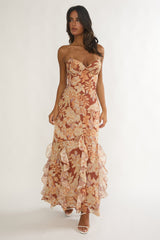Charlisa Strappy Back Ruffle Maxi Dress Floral Yellow