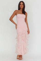Kioto Strapless Organza Trim Maxi Dress Blush