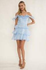 Rosira Off-Shoulder Ruffle Mini Dress Sky Blue