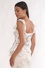 Kelina Ruffle Trim Lace Top White