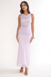 Saffra Shoulder Sash Ruched Maxi Dress Lilac