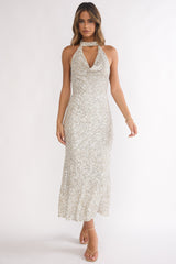 Sky Of Diamonds Backless Midi Dress Sequin Silver