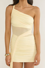 Luli One-Shoulder Cut-Out Mini Dress Lemon
