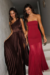 Velvet Rope Strapless Mesh Maxi Dress Wine