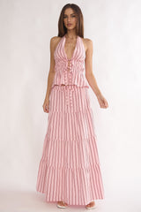 Under The Moons A-Line Maxi Skirt Stripe Pink
