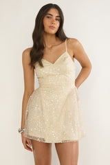 Roselisse Cami Strap Sequin Mini Dress Oyster