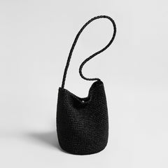 Metallic Crochet Bucket Crossbody – Handwoven Braided Strap Shoulder Bag