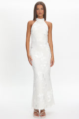 Shana Halterneck Maxi Dress Embellished White
