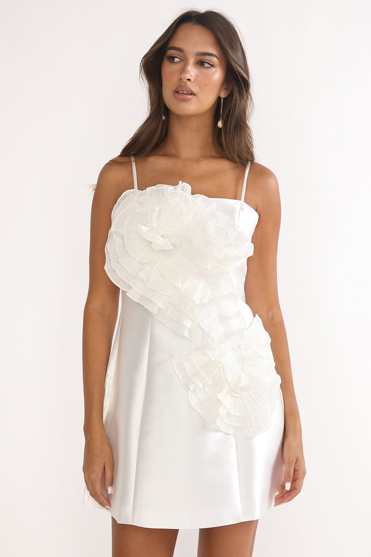 Cosmique 3D Ruffle Design Mini Dress White