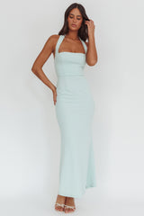 Shellie Square Neckline Halter Maxi Dress Ice Blue