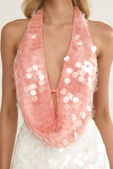 Sirenuse Backless Halter Top Sequin Peach