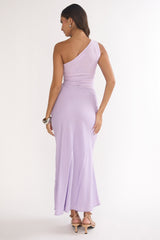 Divina One-Shoulder Gathered Waist Maxi Dress Lilac