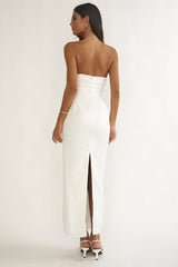 Fleur Sky Strapless Pleat Bust Maxi Dress White