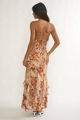 Charlisa Strappy Back Ruffle Maxi Dress Floral Yellow
