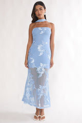 Vivia Strapless Embellished Maxi Dress Blue
