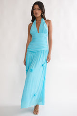 To The Sky Halterneck Maxi Dress Aqua