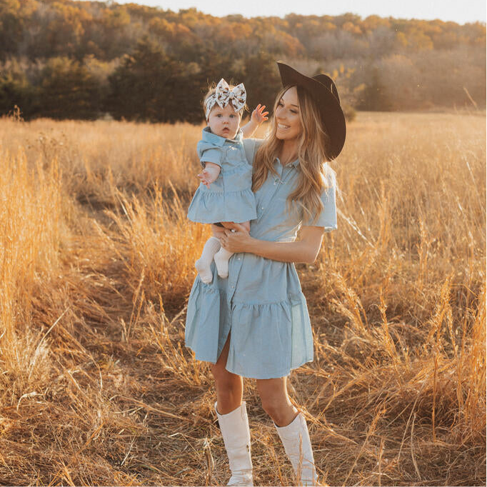Light Denim Pearl Snap Dress (Infant-Adult)
