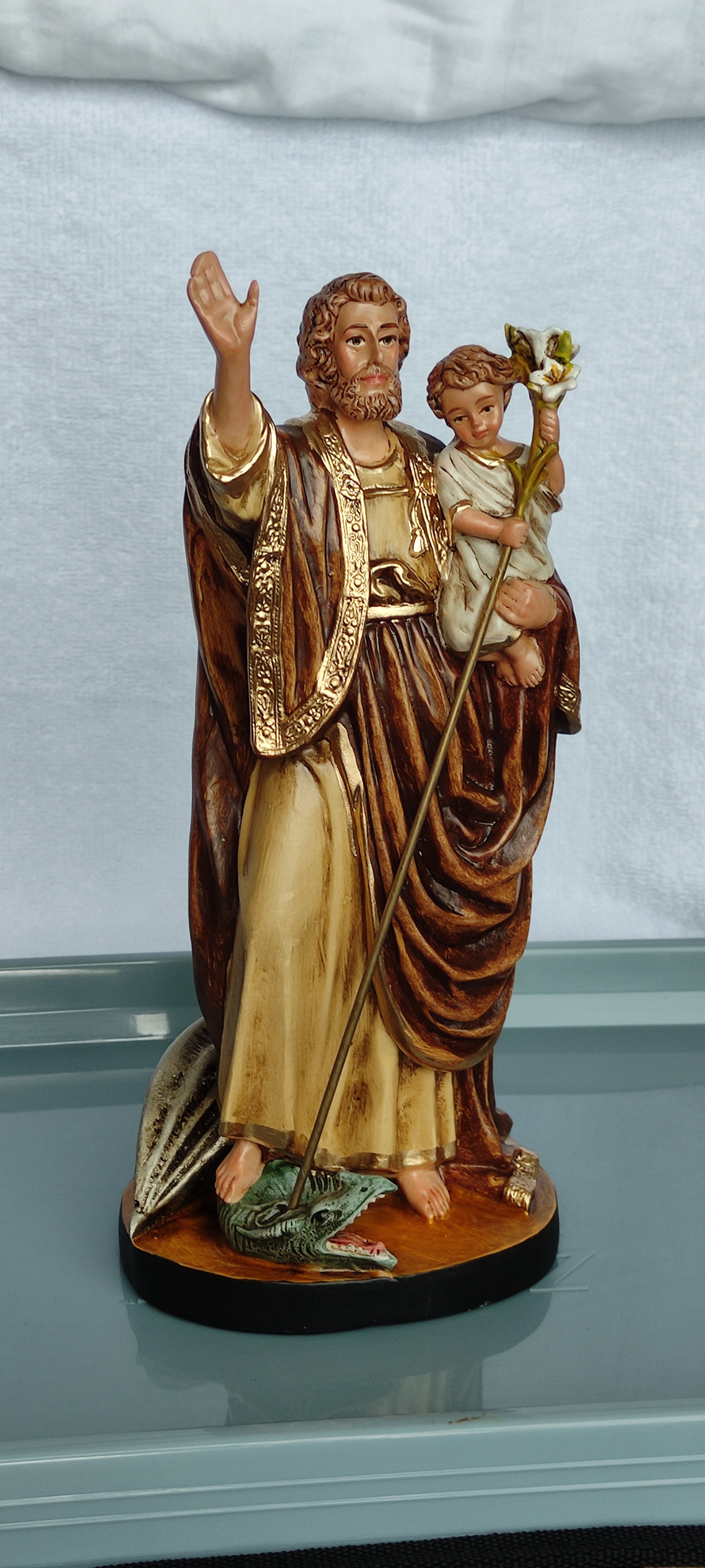 9.5" St Joseph Terror of Demons Marfilita Hand Painted Statue