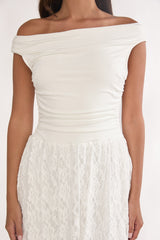 In Blooms Off-Shoulder Lace Maxi Dress White