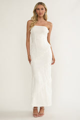 Metrics Strapless Frill Maxi Dress White