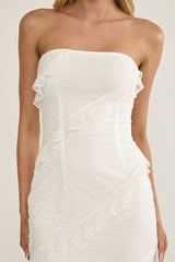 Metrics Strapless Frill Maxi Dress White