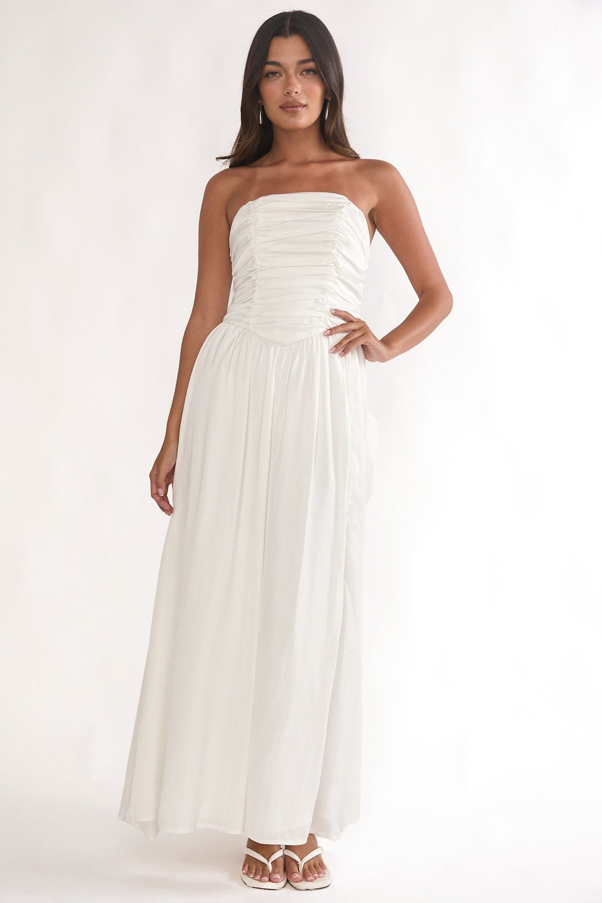 Adalynne Strapless Bow Back Maxi Dress White