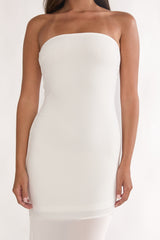 Calluna Strapless Sheer Godet Hem Maxi Dress White