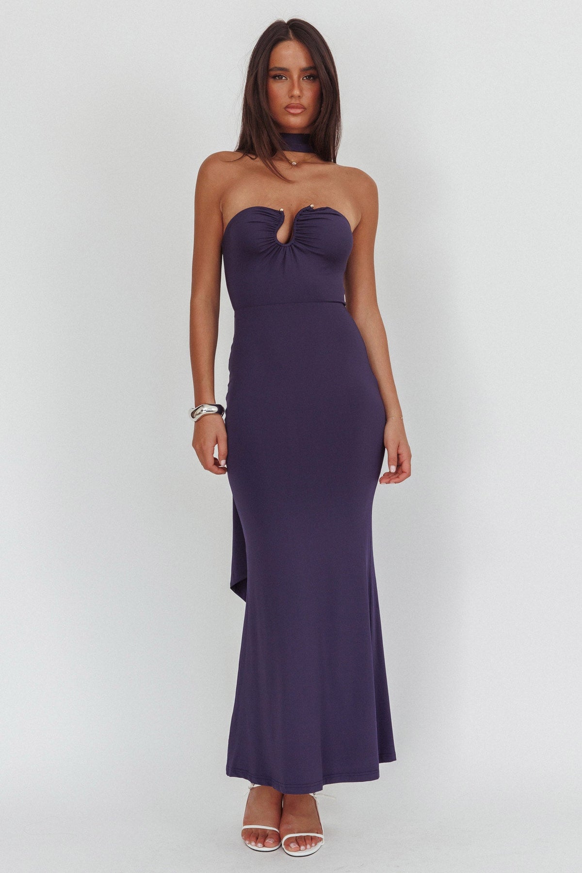 Raeva Strapless Scarf Maxi Dress Navy