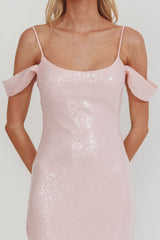 Madrid Sunset Off-Shoulder Sequin Maxi Dress Pink