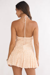 Luna Bloom Bubble Hem Mini Dress Sequin Champagne