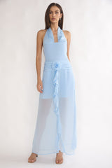 Thailah Gathered Waist Cowl Maxi Dress Ice Blue