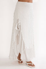 Caliah Ruffle Split Maxi Skirt Polka Dot Ivory