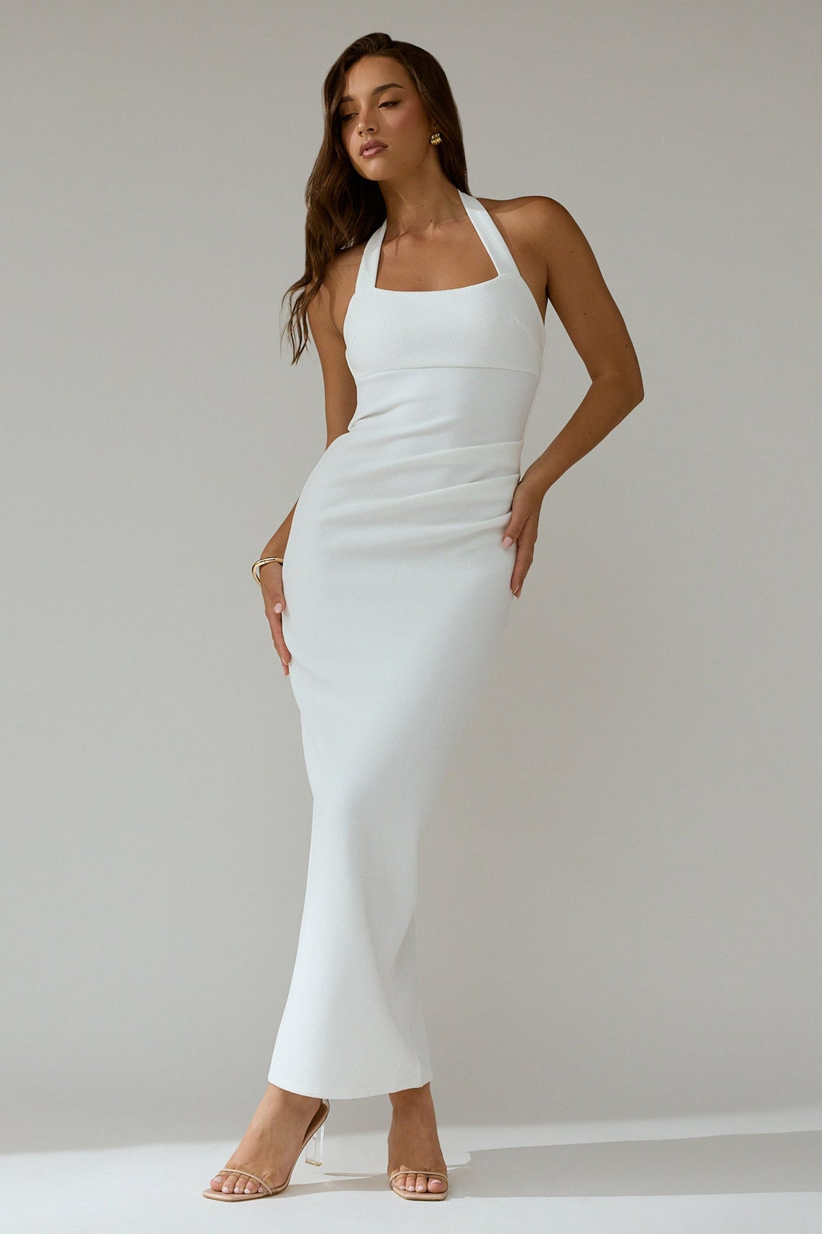 Fire Of Stars Halterneck Bodycon Maxi Dress White
