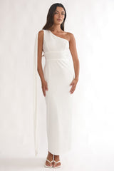 Verra One-Shoulder Sash Maxi Dress White