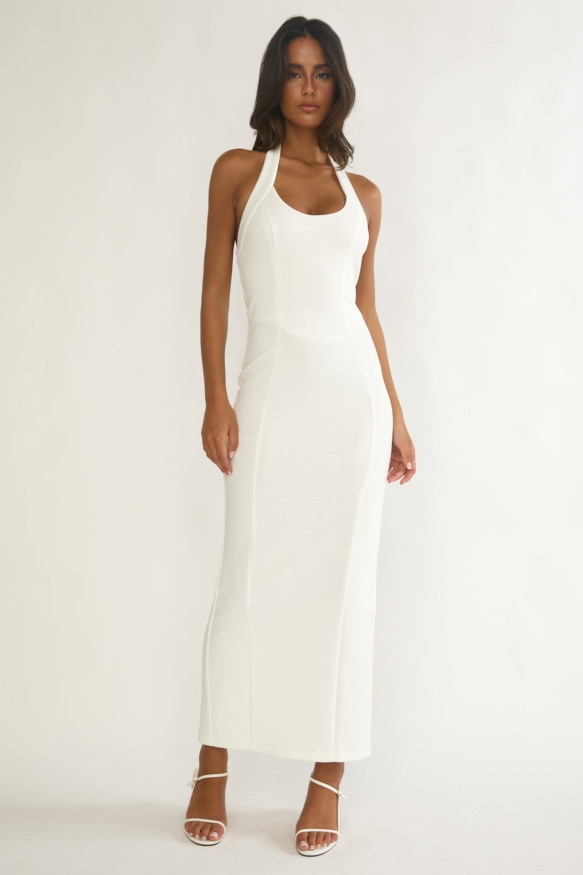Shailyn Scoop Neck Halter Maxi Dress White