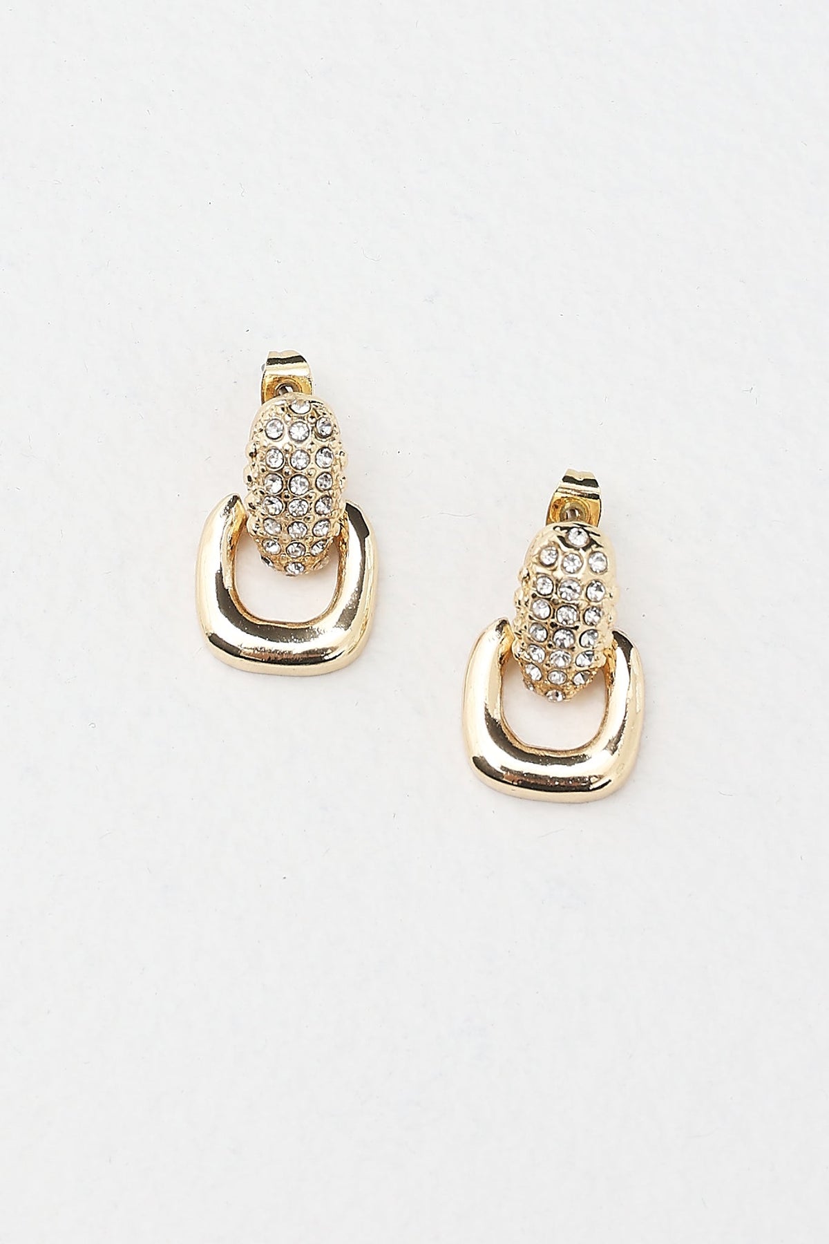 Memories Diamante Link Stud Earrings Gold