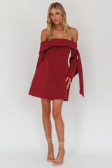 Aurora Sky Off-Shoulder Tie Mini Dress Wine