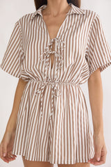 Devon Tie Front Romper Stripe Chocolate
