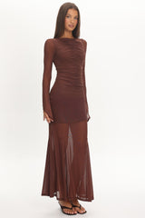Luna Love Long Sleeve Mesh Maxi Dress Chocolate
