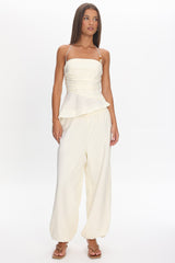Tilah Asymmetric Ruched Top Cream