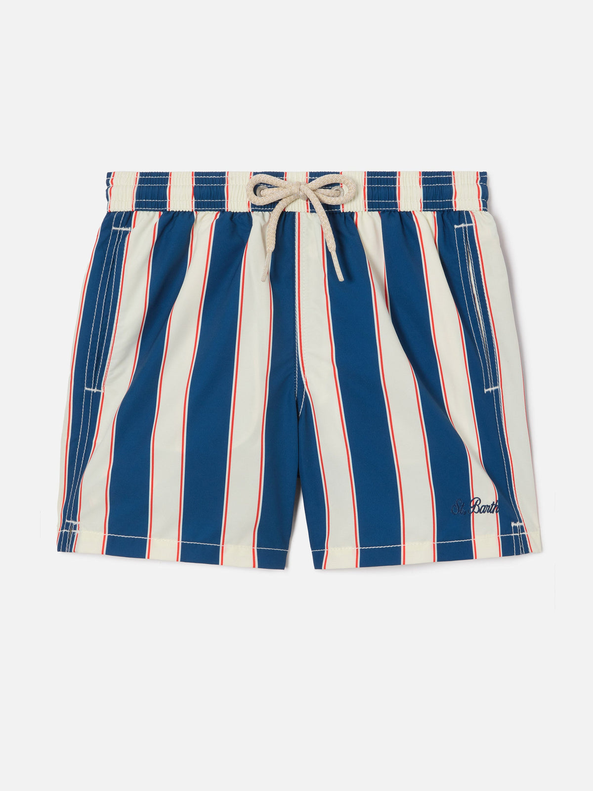 Syros Jr swim shorts striped with St. Barth embroidery